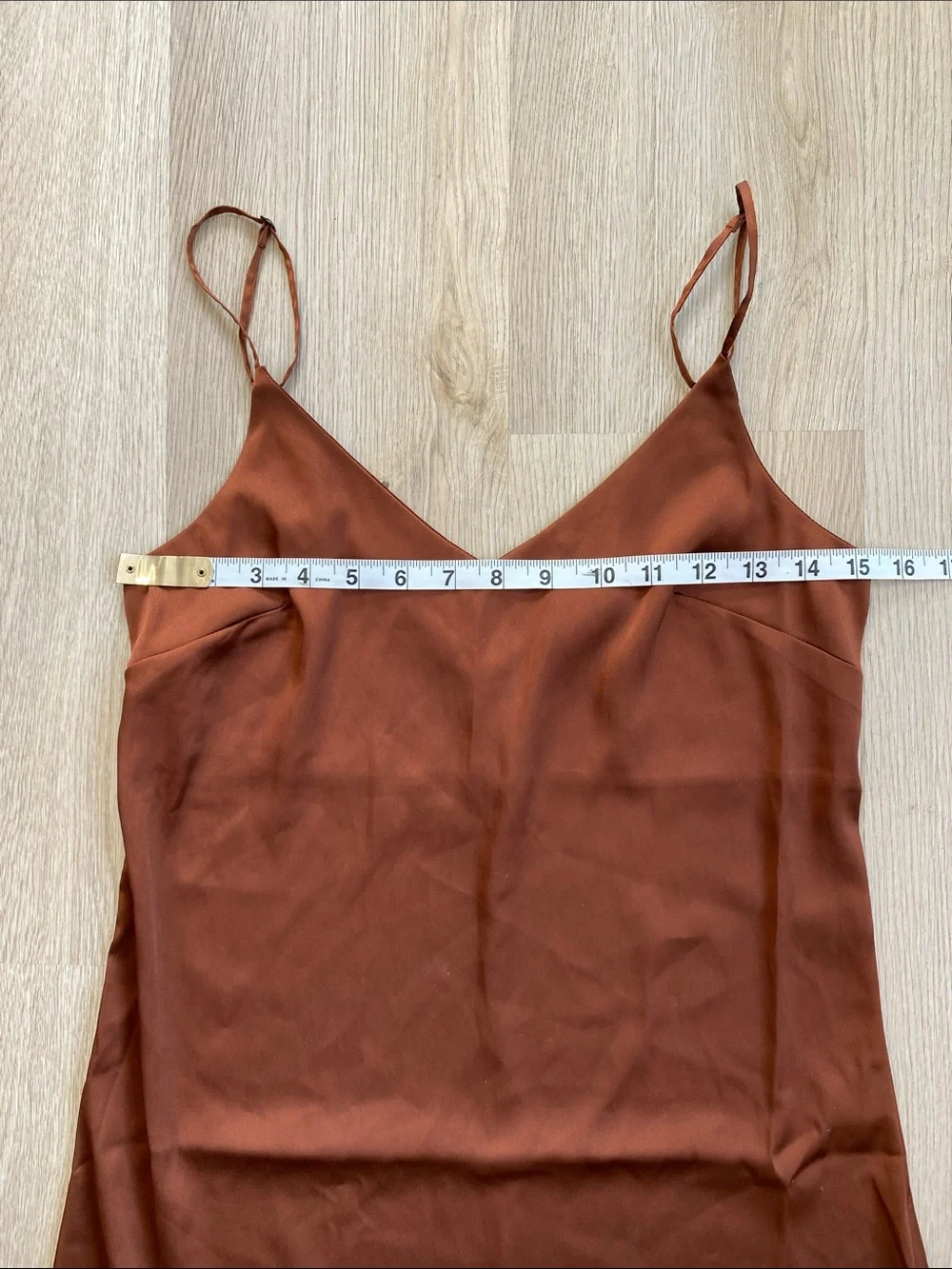 The Drop Rust Brown Satin Slip Dress Minimalist Midi Dress Cami Dress - Picture 5 of 10